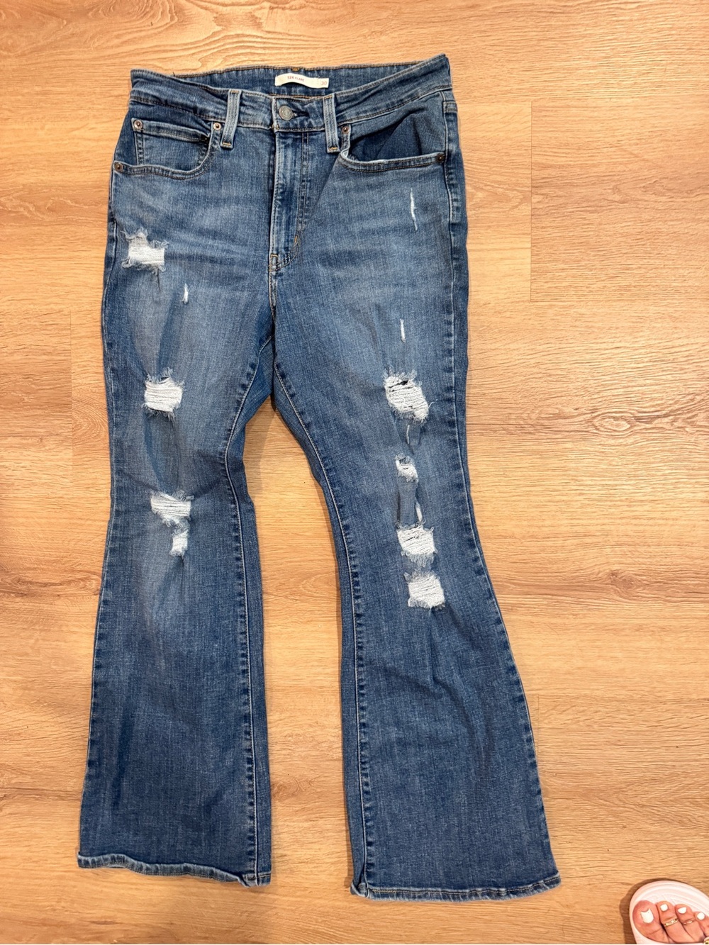 Levi's Mid Blue Distressed Flare Jeans